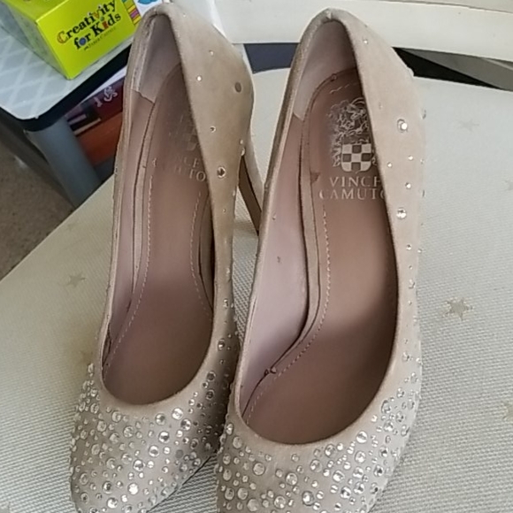 Vince Camuto Suede Rhinestone Round Toe Heels - Picture 4 of 7